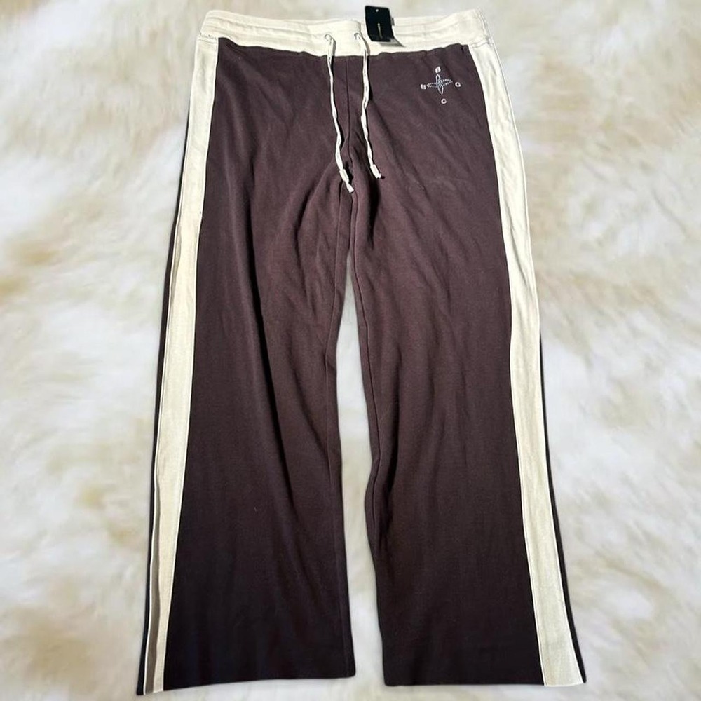 BCBG Deadstock Y2K Track Pants Side Stripe Low Rise Brown Cotton XL